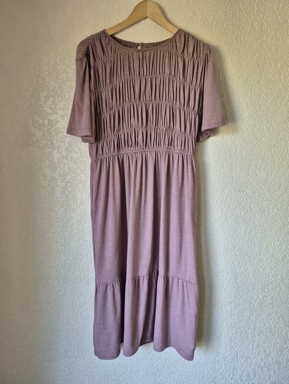 DownEast Mauve Smocked Midi Dress Womens Size M
